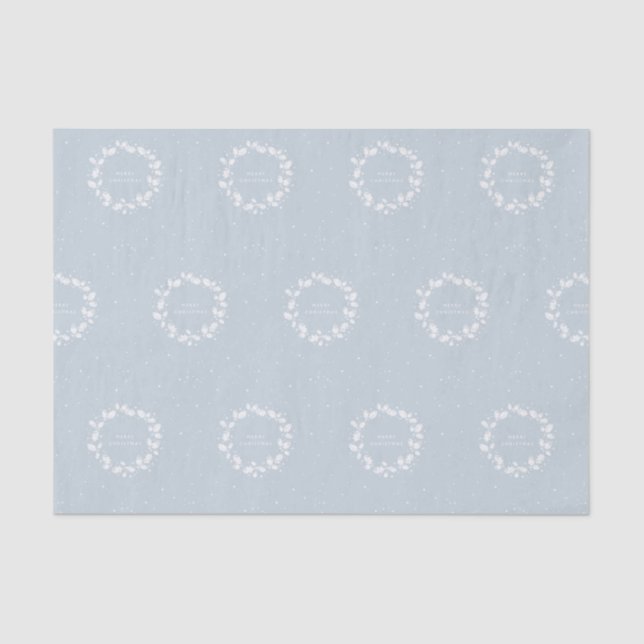 Soft Dusty Blue + White Christmas Holly Wreath Seidenpapier (Vorderseite)