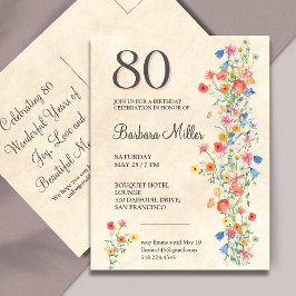 Soft Elegant 80. Geburtstagsparty Floral 80 Jahre Einladungspostkarte