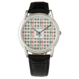 Soft Evergreen Gingham Monogram Armbanduhr