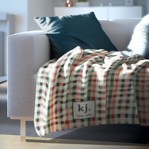 Soft Evergreen Gingham Monogram Fleecedecke