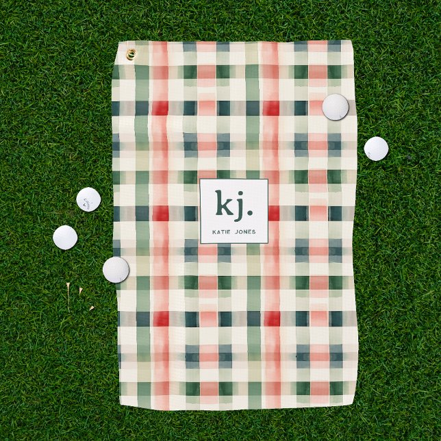 Soft Evergreen Gingham Monogram Golfhandtuch (Von Creator hochgeladen)