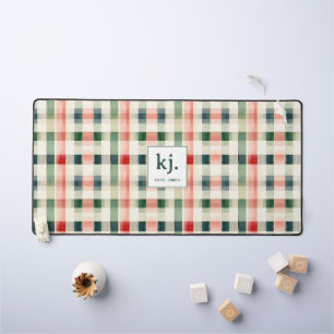Soft Evergreen Gingham Monogram Schreibtischunterlage