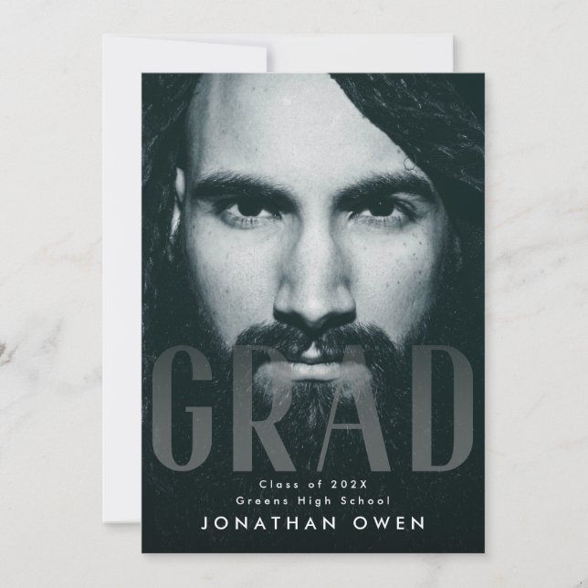 Soft Fade Large GRAD Modernes Script Foto Ankündigung (Vorderseite)