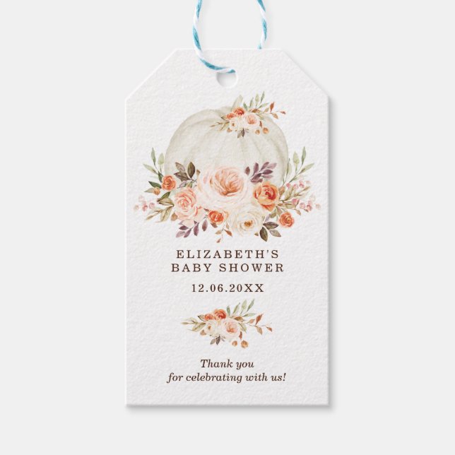 Soft Fall Floral Pumpkin Baby Girl Vielen Dank Geschenkanhänger (Vorderseite)