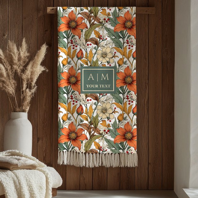 Soft Fall Flowers Olive Green Terracotta Accent   Fleecedecke (Soft Fall Flowers Olive Green Terracotta Accent Blanket)