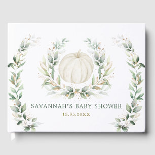 Soft Fall Pumpkin Greenery Gold Neutral Baby Gästebuch