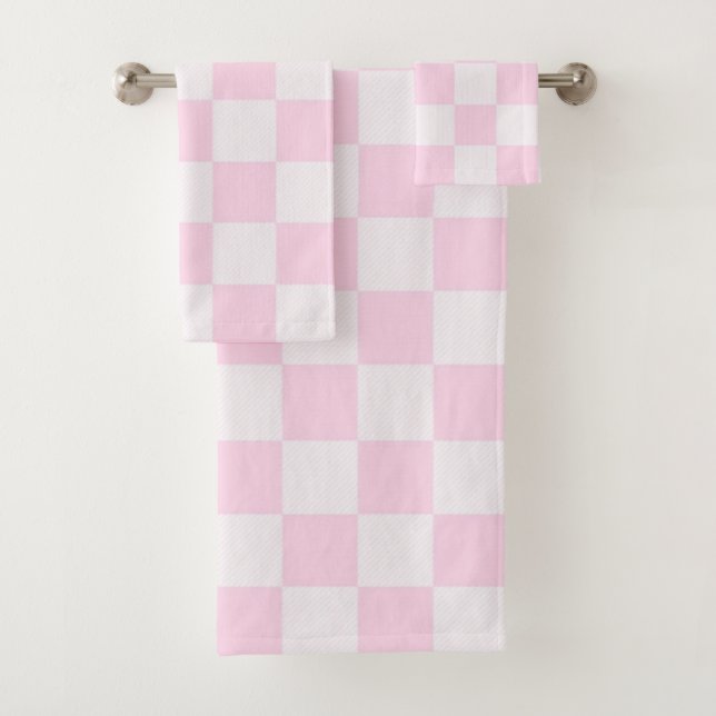 Soft Feminine Pink Gingham Checkered Girl Badhandtuch Set (Insitu)