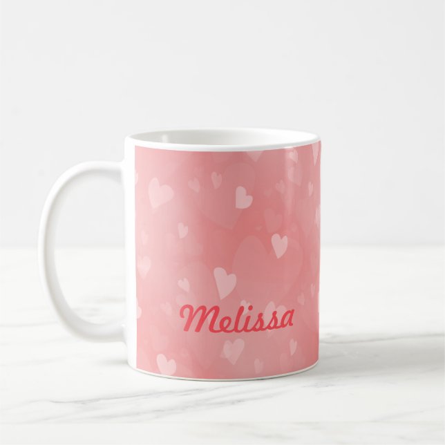 Soft Floating Pink Hearts Custom Kaffeetasse (Links)