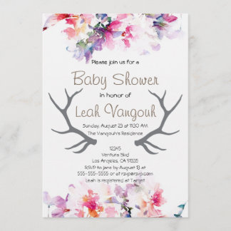 Soft Floral & Antler Babydusche Einladung