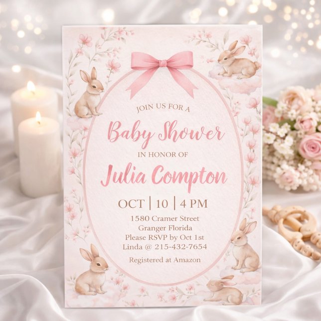Soft Floral Bunny Baby Shower Invitation  Postkarte (Von Creator hochgeladen)