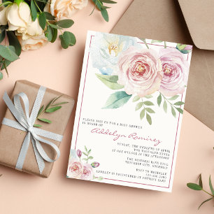 Soft Floral Romantic Greenery Mauve Baby Dusche Einladung