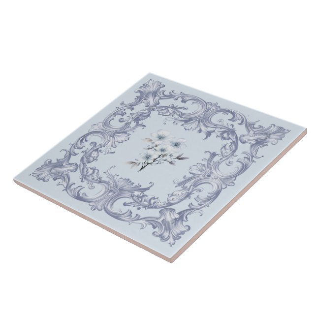 Soft French blue Scrolls mit Blume Fliese (Seite)
