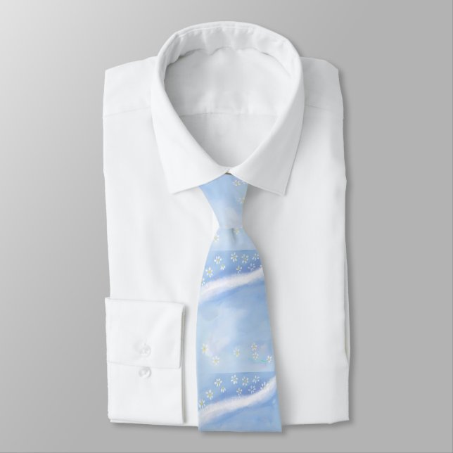 Soft Fresh Blue & White Swirl Neck Tie Krawatte (Gebunden)