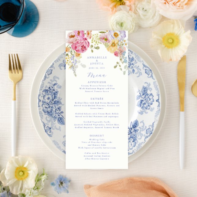Soft Garden Florals Wedding Menu Menükarte (Von Creator hochgeladen)