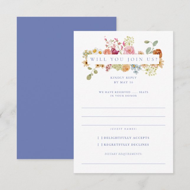 Soft Garden Florals Wedding RSVP Einladung (Vorne/Hinten)