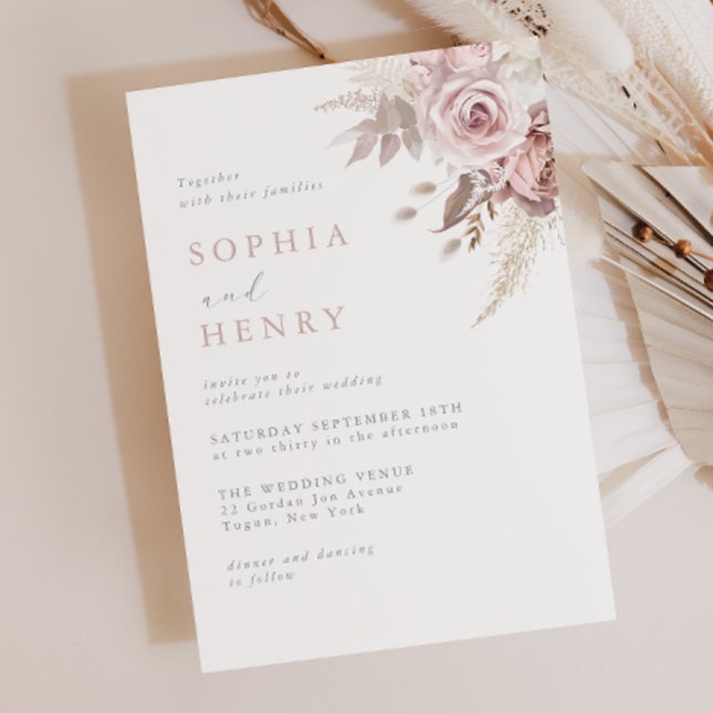 Soft Gentle Blush Floral Wedding Invitation Einladung (Von Creator hochgeladen)