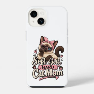 Soft Girl Hard Cat Mom Aufkleber   Süße Katzenmutt iPhone 14 Hülle
