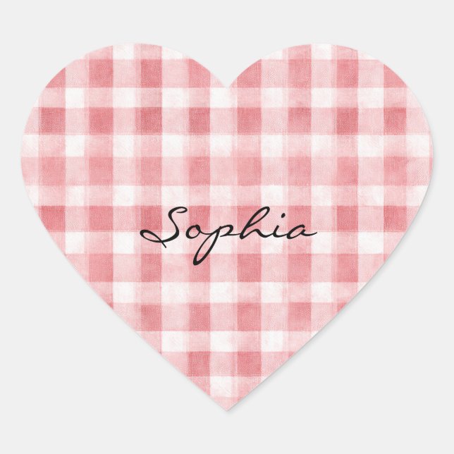 Soft Girly Pink White Plaid Stripes   Herz-Aufkleber (Vorderseite)