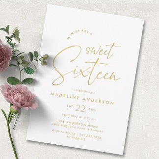 Soft Glam | Weißer und goldener Süß 16. Geburtstag Einladung