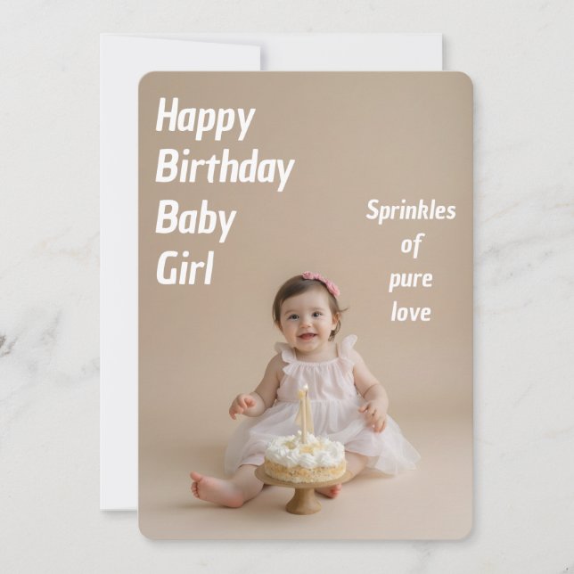 Soft Glow Birthday Card - Baby Girl Download Einladung (Vorderseite)