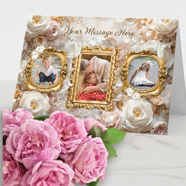 Soft Gold Baroque Floral Photo Frames Collage Feiertagskarte