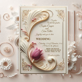 Soft Gold Baroque Grandeur mit Tulip Floral Swirl Einladung