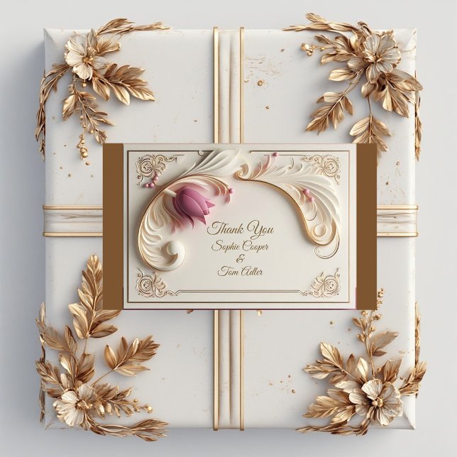 Soft Gold Baroque Grandeur with Tulip Floral Swirl Rechteckiger Aufkleber (Soft Gold Baroque Grandeur with Tulip Floral Swirl Rectangular Sticker)