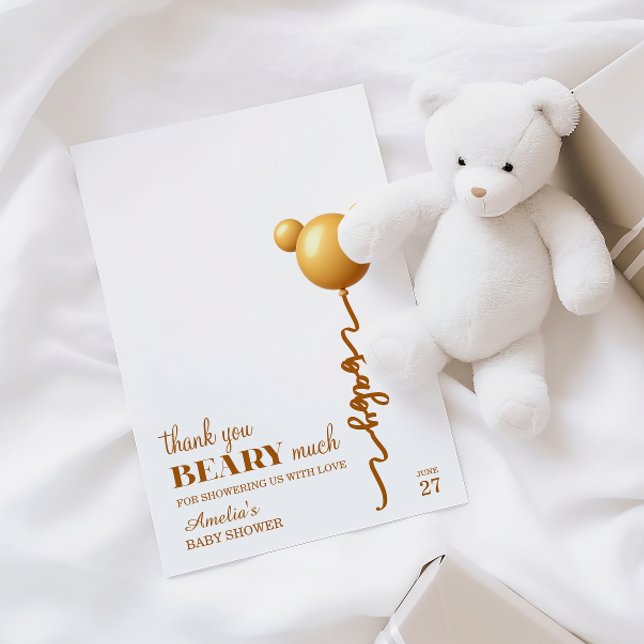Soft Gold Bear Balloon Beary Thanks Neutral Dankeskarte (Von Creator hochgeladen)