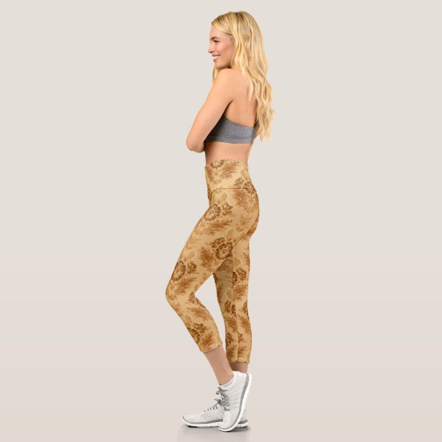Soft Gold Damask Floral Capri Leggings (Links)