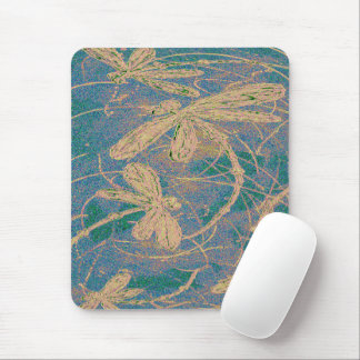 Soft Gold Dragonflies on Vintage Turquoise & Lilac Mousepad