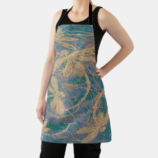 Soft Gold Dragonflies on Vintage Turquoise & Lilac Schürze