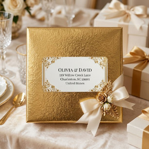 Soft Gold Elfenbein Barock Flora Rahmen Rücksendea Adressaufkleber