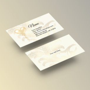 Soft Gold Heart Balloon und Florals Business Card Visitenkarte