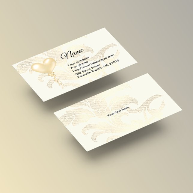 Soft Gold Heart Balloon und Florals Business Card Visitenkarte (Von Creator hochgeladen)