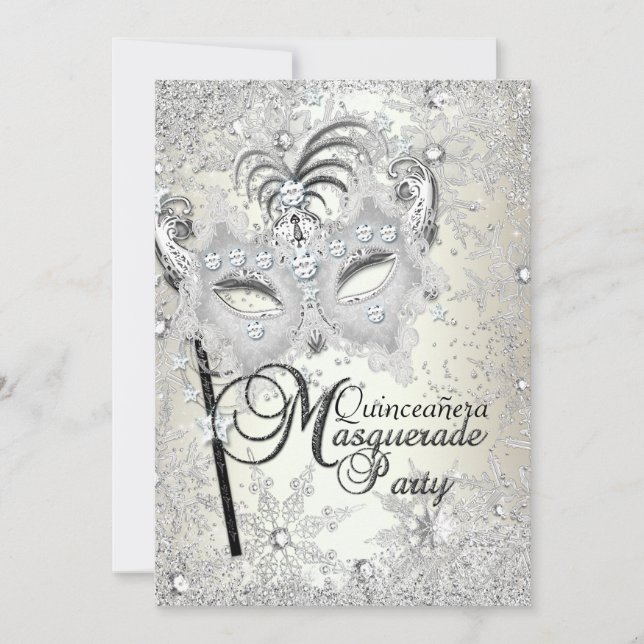Soft Gold Snowflake Masquera Quinceanera Einladung (Vorderseite)