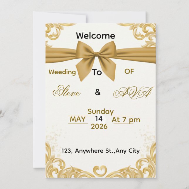 Soft Gold Wedding Invitation – Minimal Elegant Des Einladung (Vorderseite)