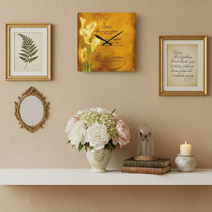 Soft golden calla lilies quadratische wanduhr