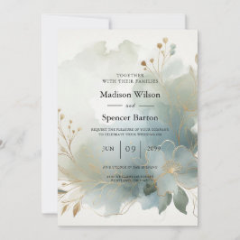 Soft Golden Dusty Blue Romance Wedding Einladung