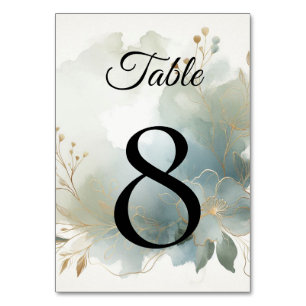 Soft Golden Dusty Blue Romance Wedding Tischnummer