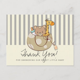 Soft Gray Baby Animals Baby Dusche Vielen Dank Postkarte