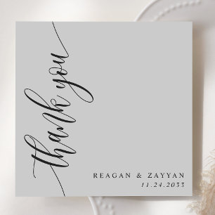 Soft Gray Calligraphy Script Wedding Dankeskarte