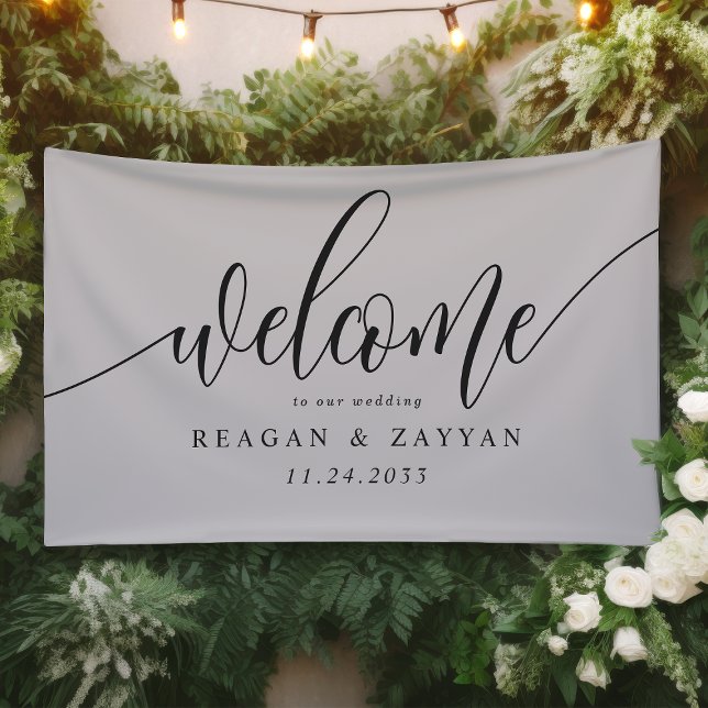 Soft Gray Calligraphy Simple Wedding Willkommen Banner (Von Creator hochgeladen)