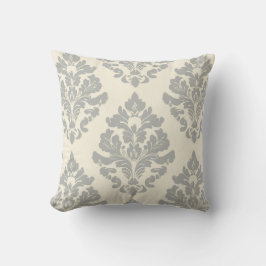 Soft Gray Damask auf Creme Kissen