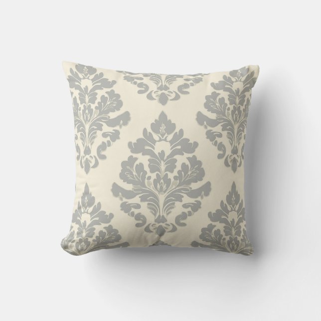 Soft Gray Damask auf Creme Kissen (Vorderseite)