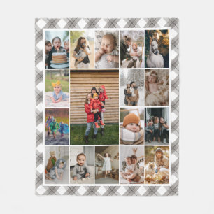 Soft Gray Kariert Border 17 Family Foto Collage Fleecedecke