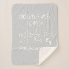 Soft Gray Moderne Typografie Baby-Geburtsstatistik Sherpadecke
