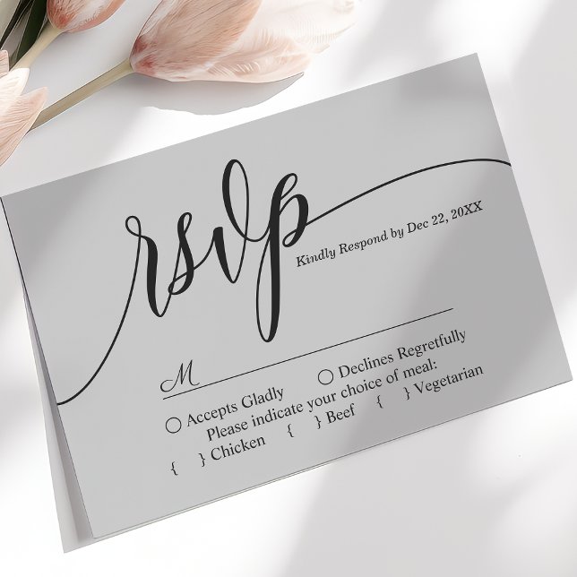 Soft Gray Simple Script Wedding RSVP Card (Von Creator hochgeladen)