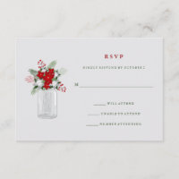Soft Gray Winter Holiday Mason Jar Wedding RSVP