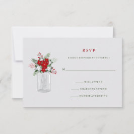 Soft Gray Winter Holiday Mason Jar Wedding RSVP
