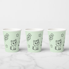 Soft Green Cute Girl and Cat Christmas Design Pappbecher